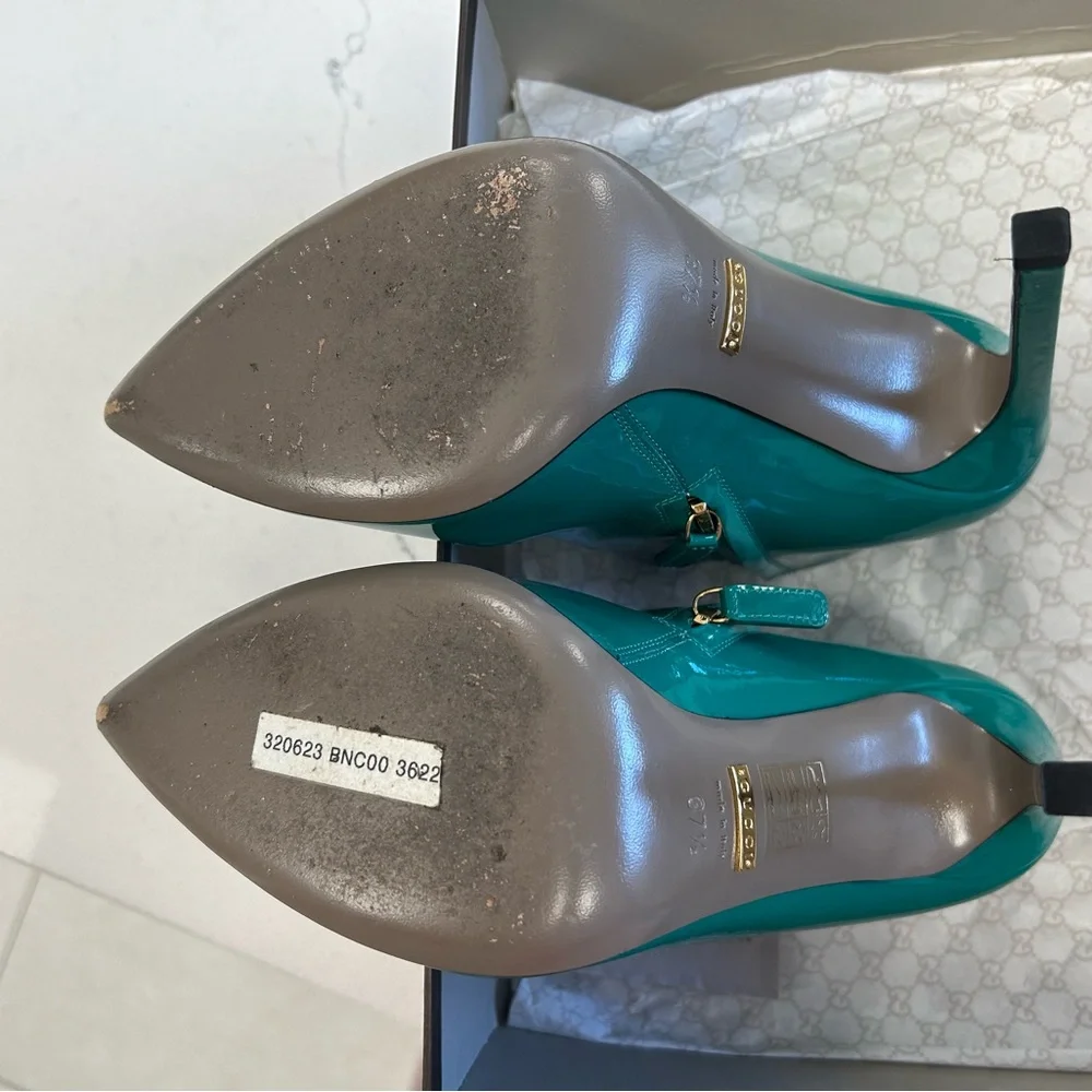 Gucci Turquoise Patent Leather Heeled Boots - Picture 7 of 7